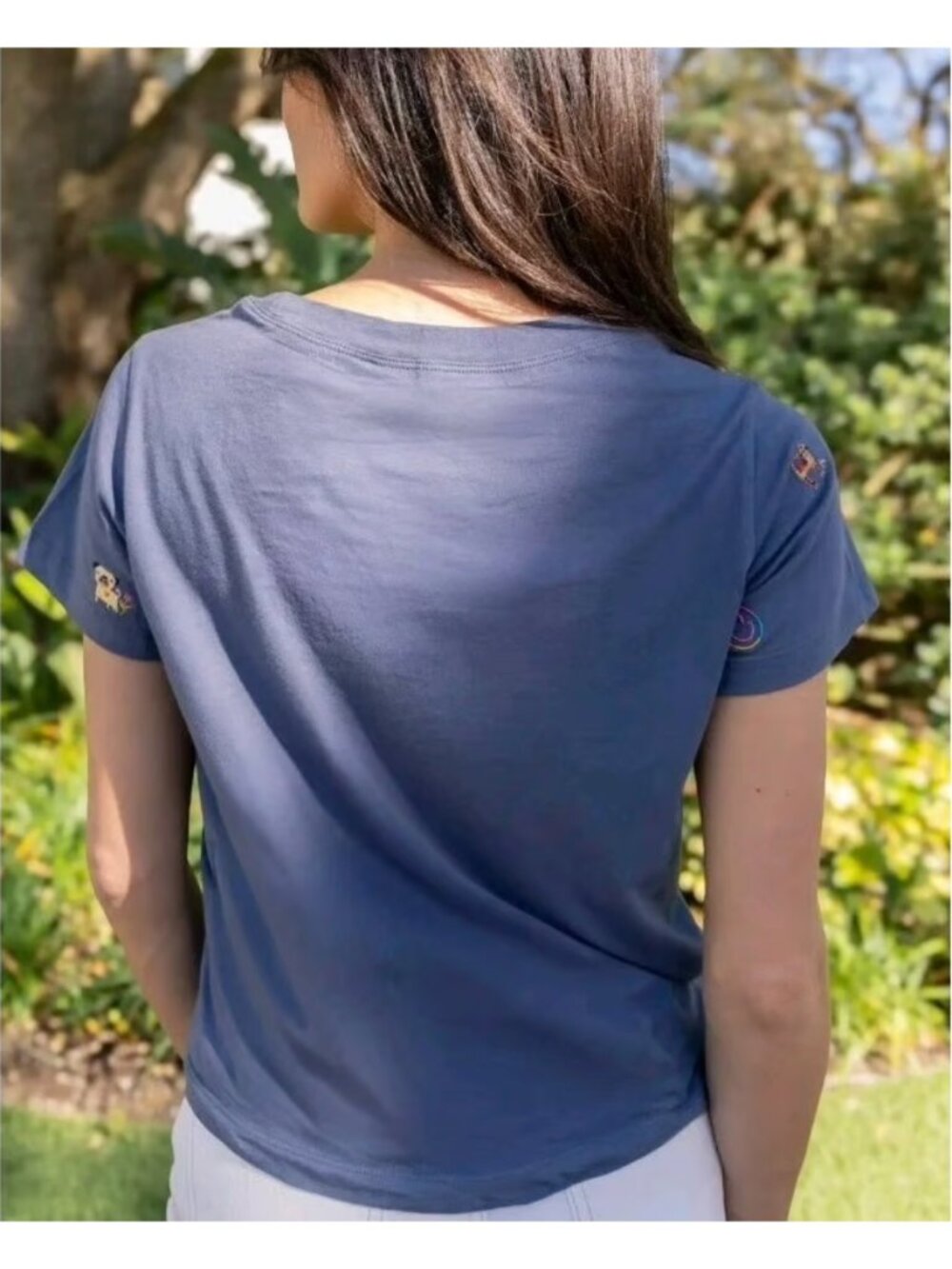 NWT NATURAL LIFE Indigo Blue Fave Little Things Embroidered T-Shirt Sz L - Picture 3 of 7